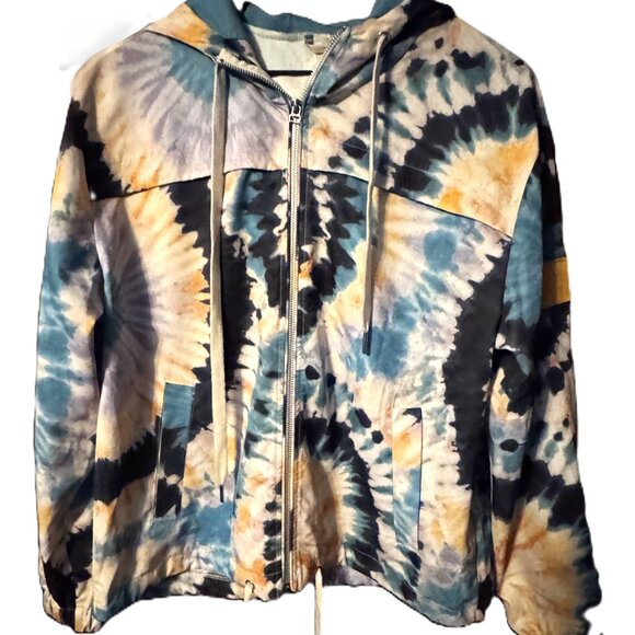 Ivory Ella S Tie-Dye Windbreaker Jacket Hooded Zip-Up Lightweight Rain Coat - Picture 1 of 9